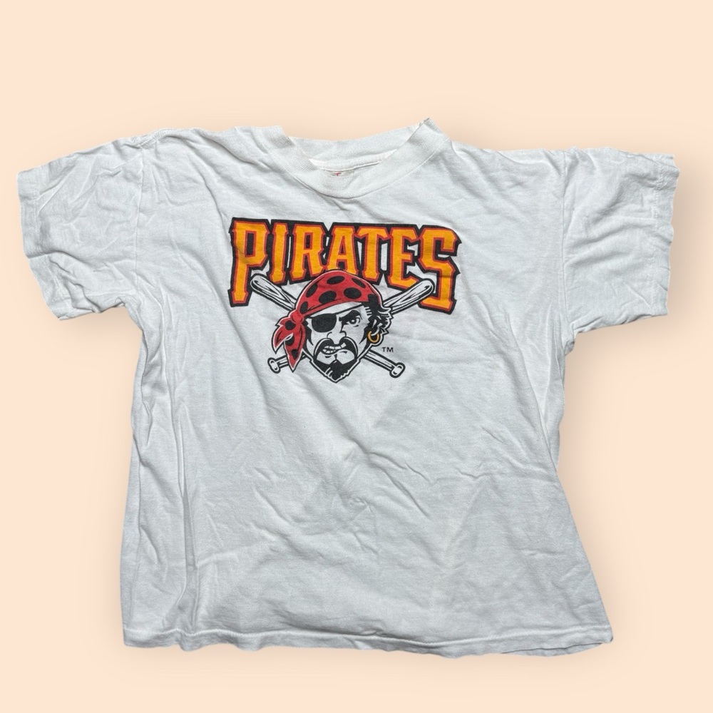 Vintage 1990s Pittsburgh Pirates T Shirt Medium White Vtg 90s